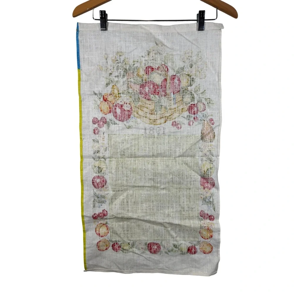 VTG‎ 1981 Linen Kitchen Towel Calendar Fruit Basket and Border 28